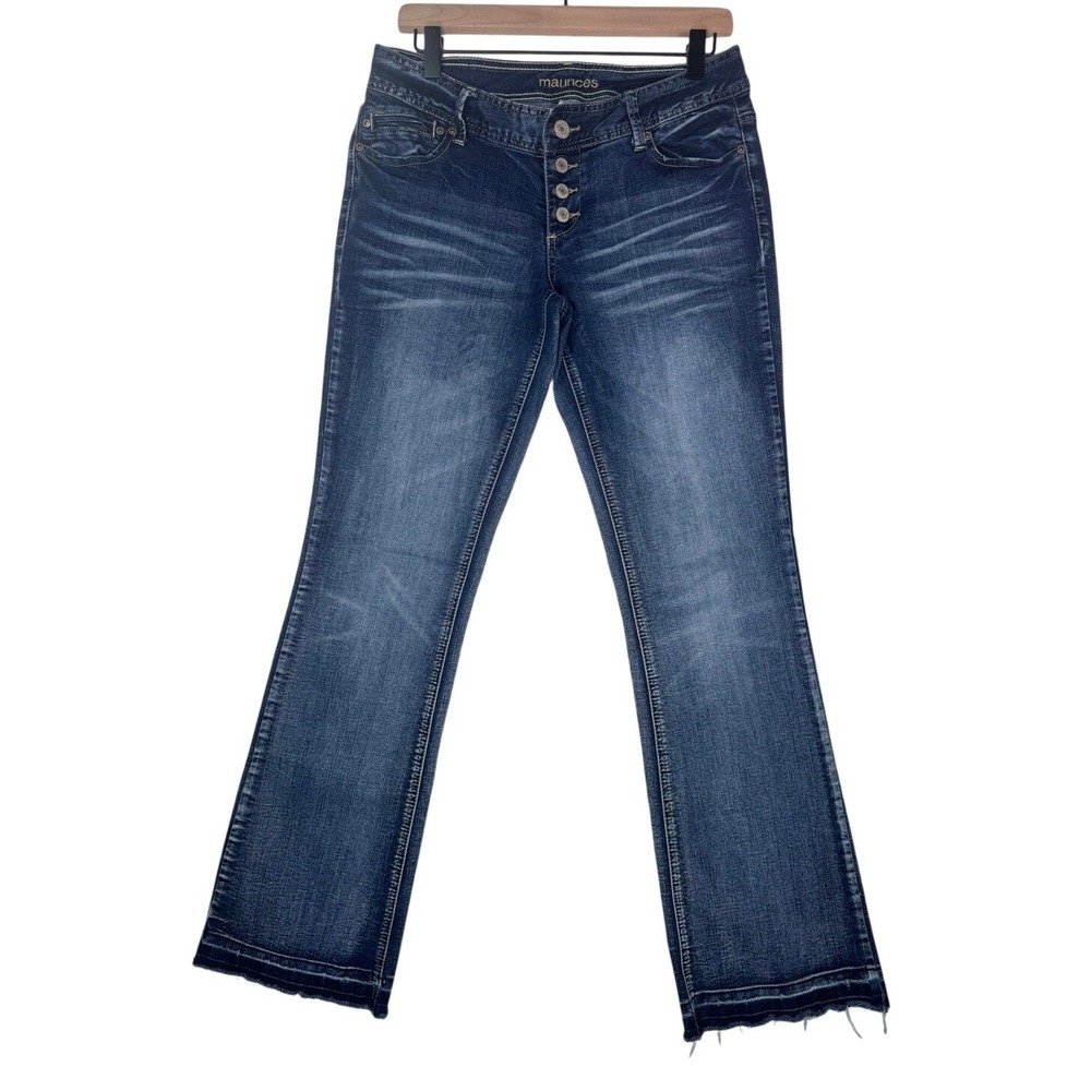 Maurices Dark Wash Button Fly Bootcut Jeans Raw Hem Size 7/8 Reg Women Denim Y2K